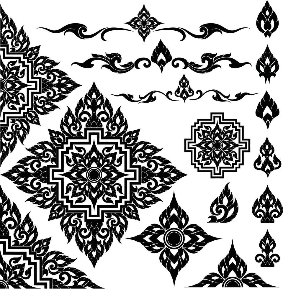 Thai Pattern Style for Decorations in Silhouette vector