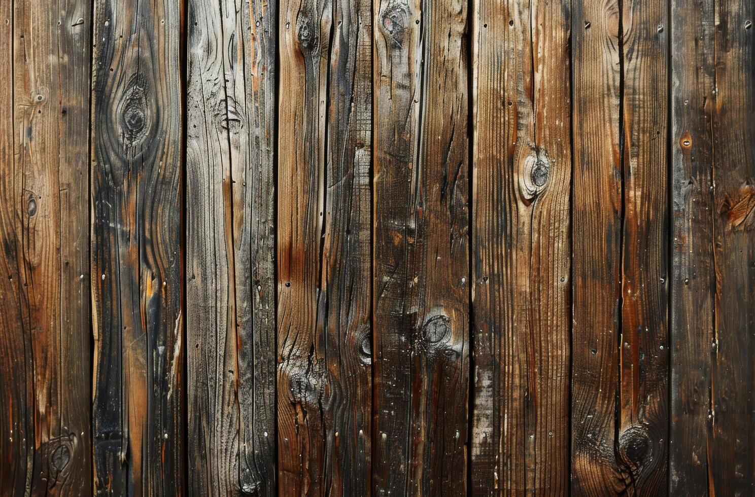 Close Up of Burnt Wooden Planks With Knots and Grain photo