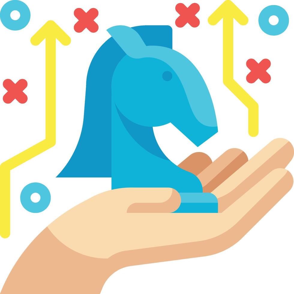 a hand holding a blue horse in front of arrows vector