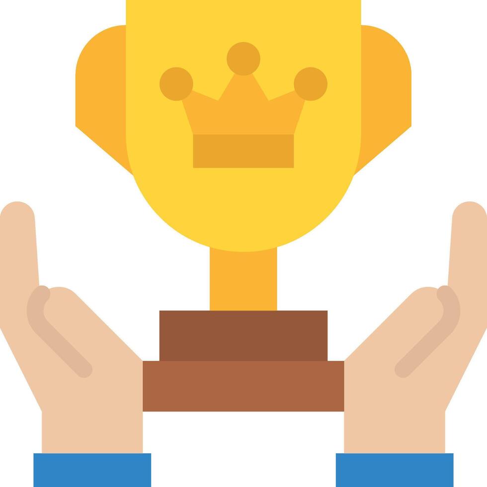 hands holding a trophy with a crown on top vector