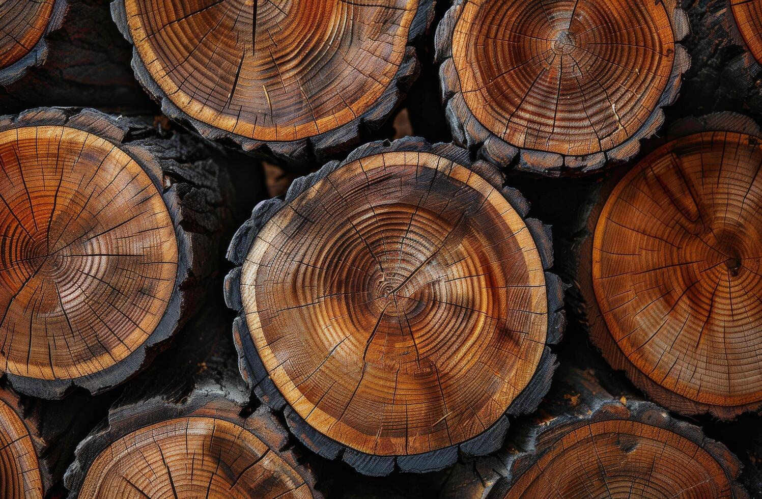 Close Up View of Stacked Tree Logs With Visible Growth Rings photo