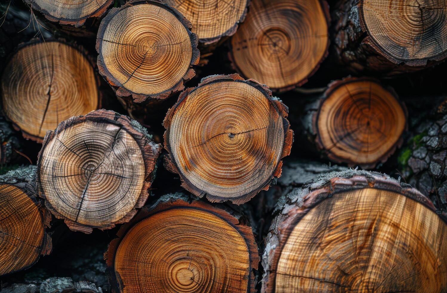 Closeup View of Stacked Logs With Visible Growth Rings photo