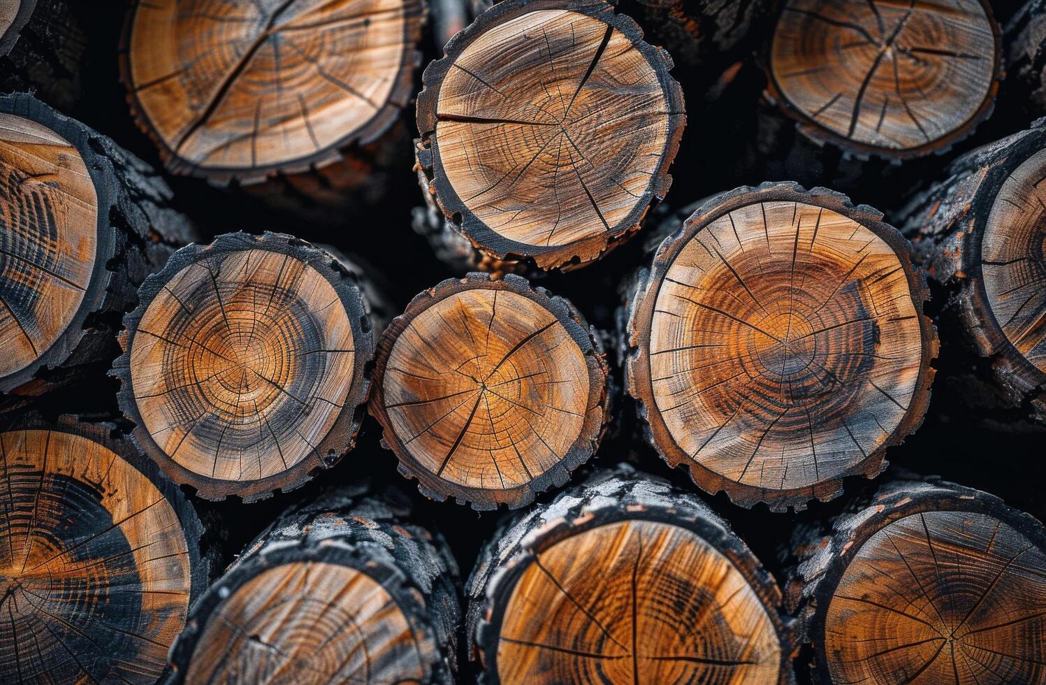 Closeup View of Stacked Logs With Visible Growth Rings photo