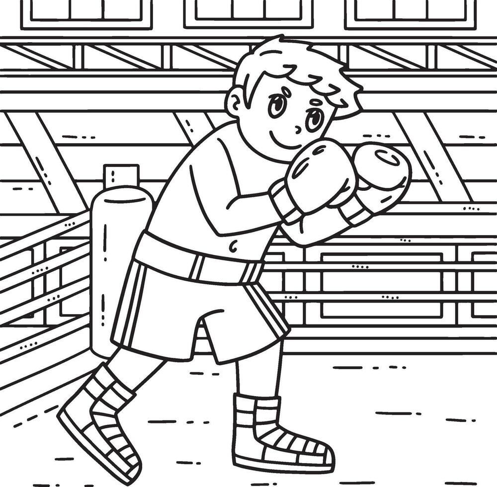 Boxing Boxer Raising Arms to Block Coloring Page vector