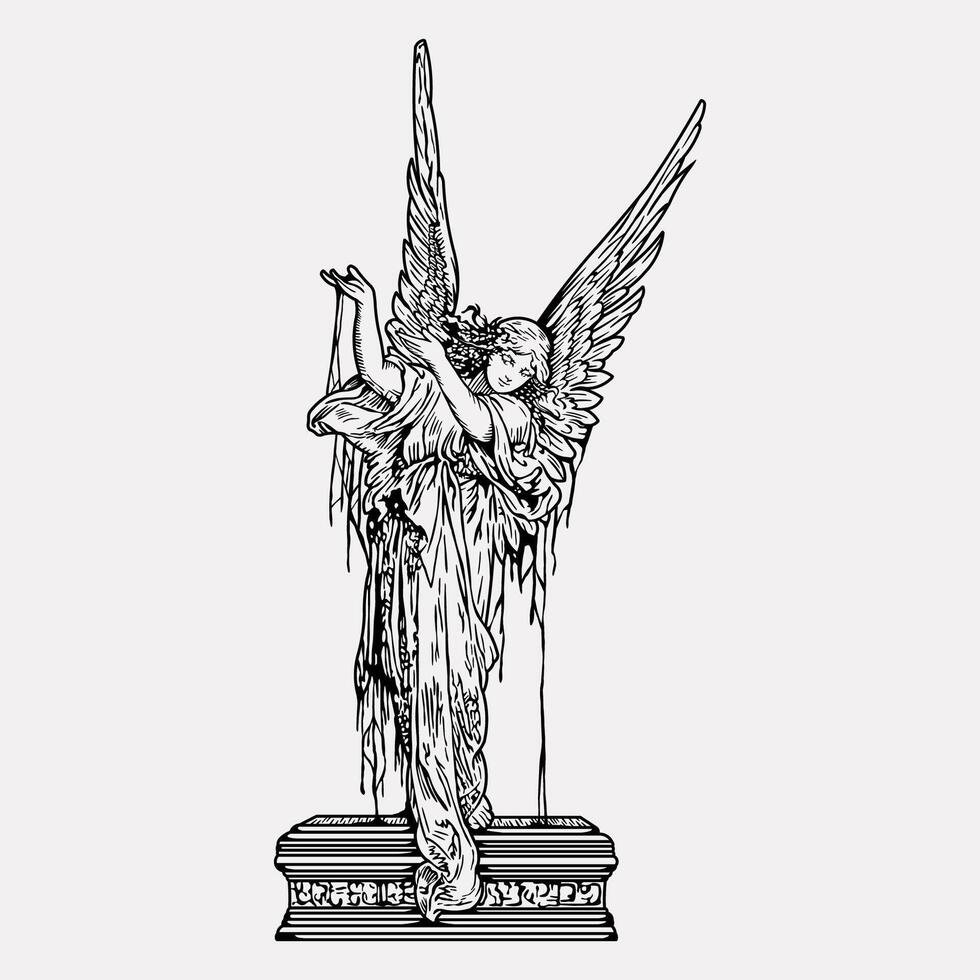 Angel statue wings hand drawn illustration vector