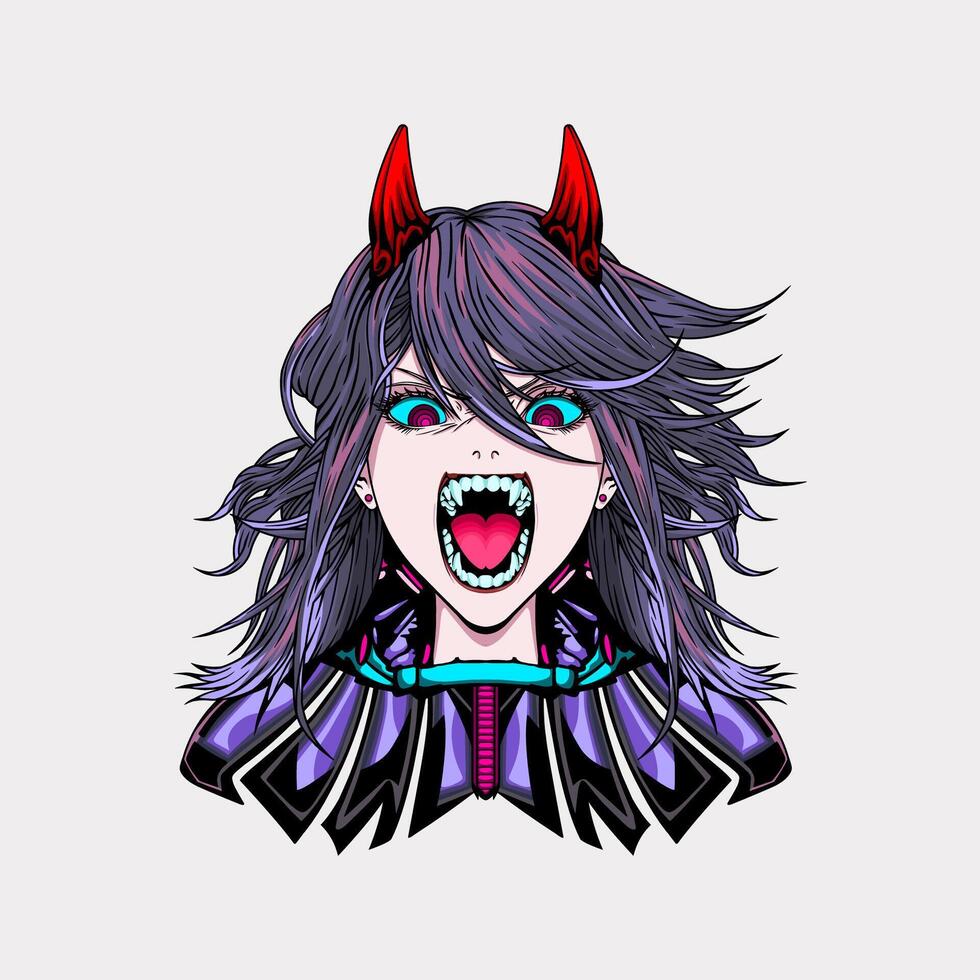 cyberpunk girl anime illustration vector