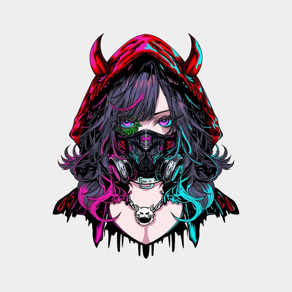 cyberpunk girl anime illustration vector