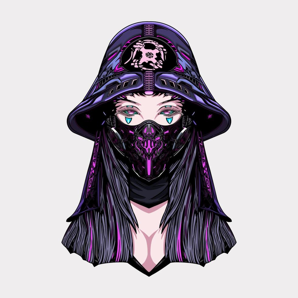 cyberpunk girl anime illustration vector