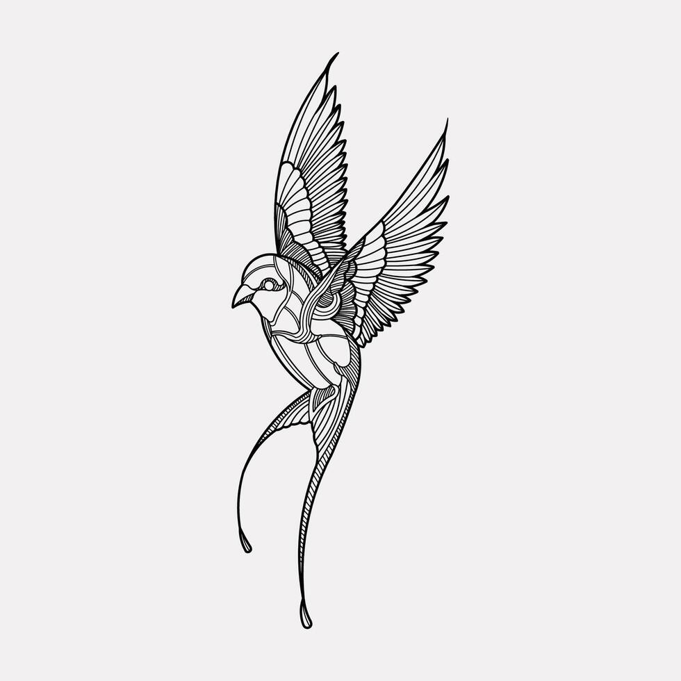 Swallow bird flying handrawn artwork vector