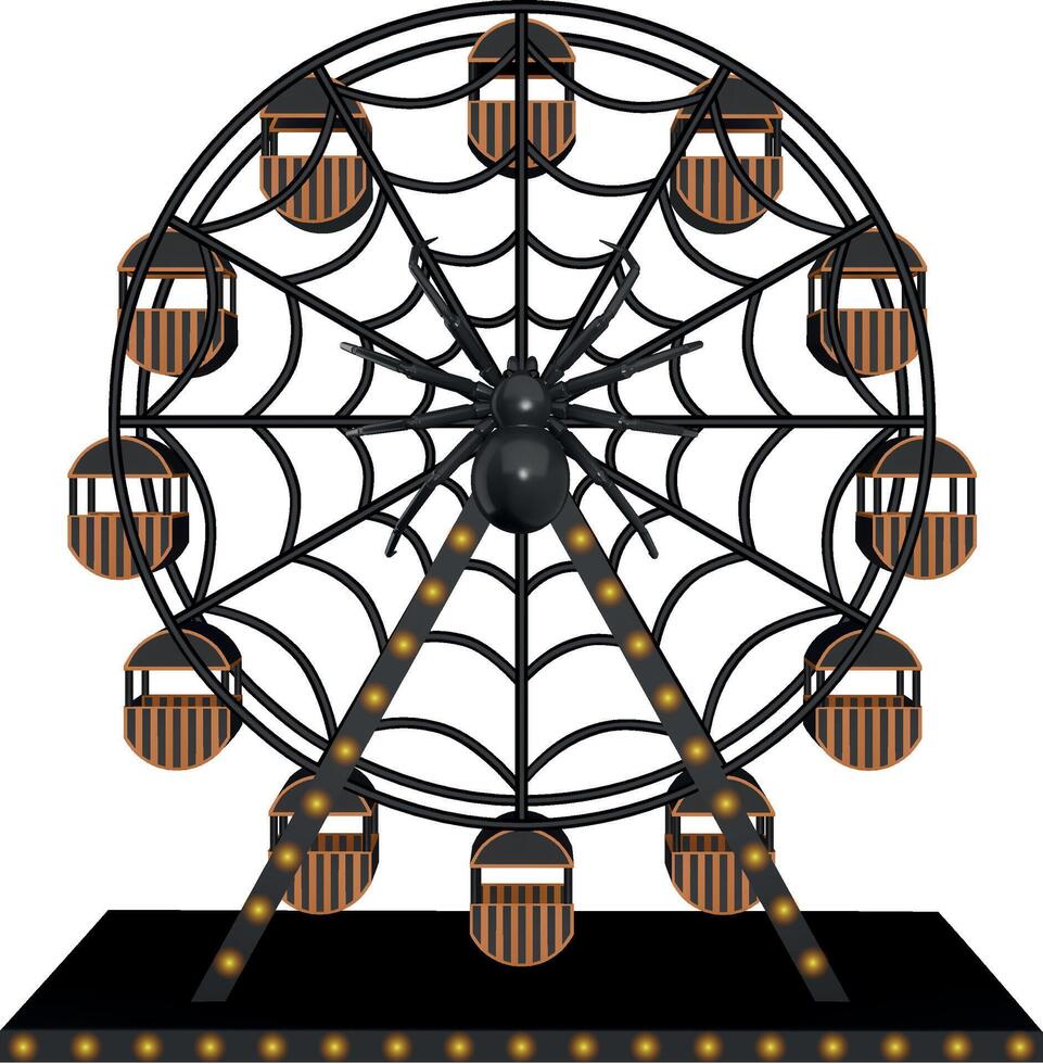 3d halloween ferris wheel front view vector