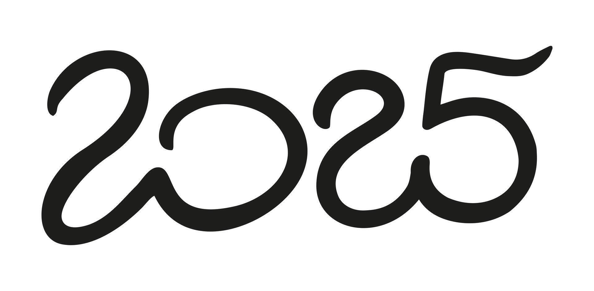 2025 year black handwriting horizontal font. Illustration with lettering for calendar .Isolated typography thin text for logo design, flyer, banner, poster, planner vector