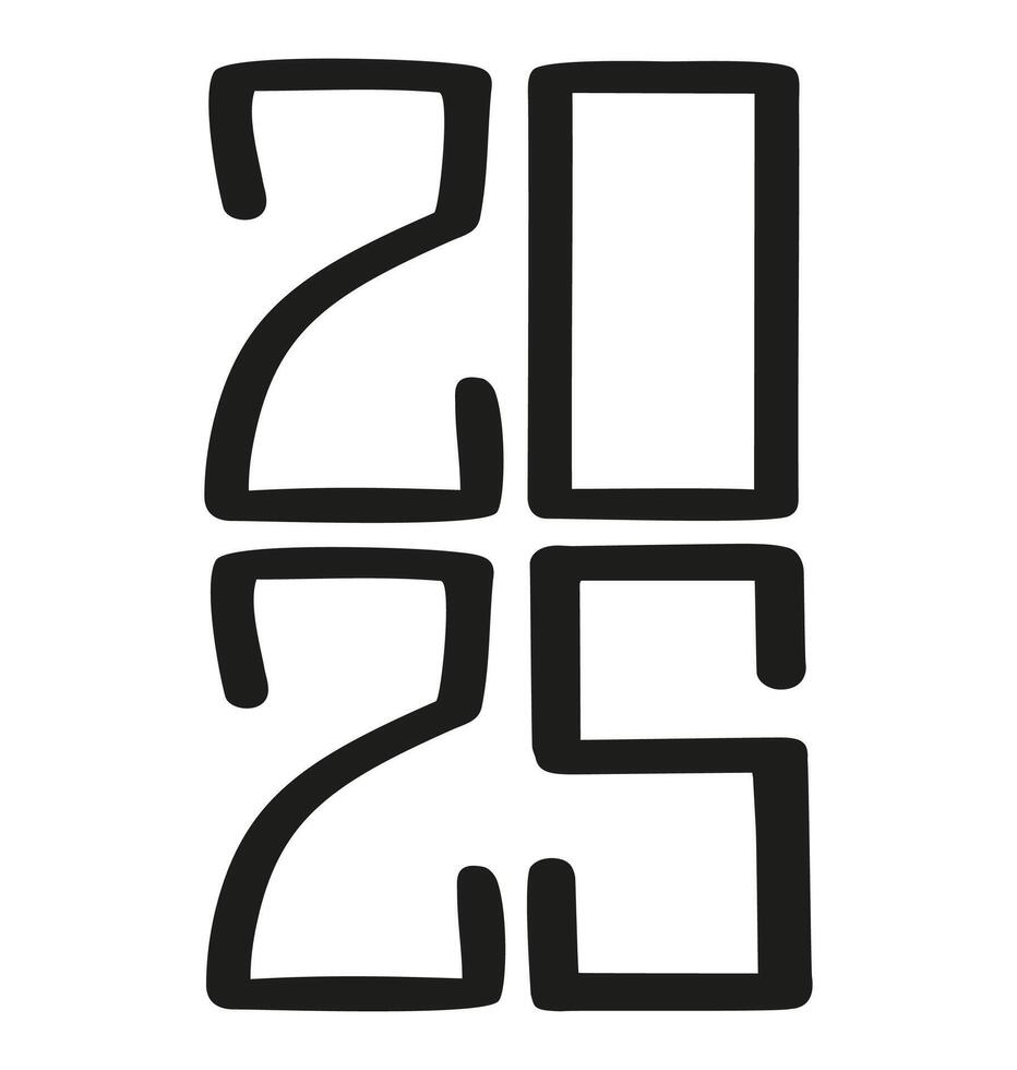 2025 year black handwriting vertical font. Illustration with lettering for calendar .Isolated typography thin text for logo design, flyer, banner, poster, planner vector