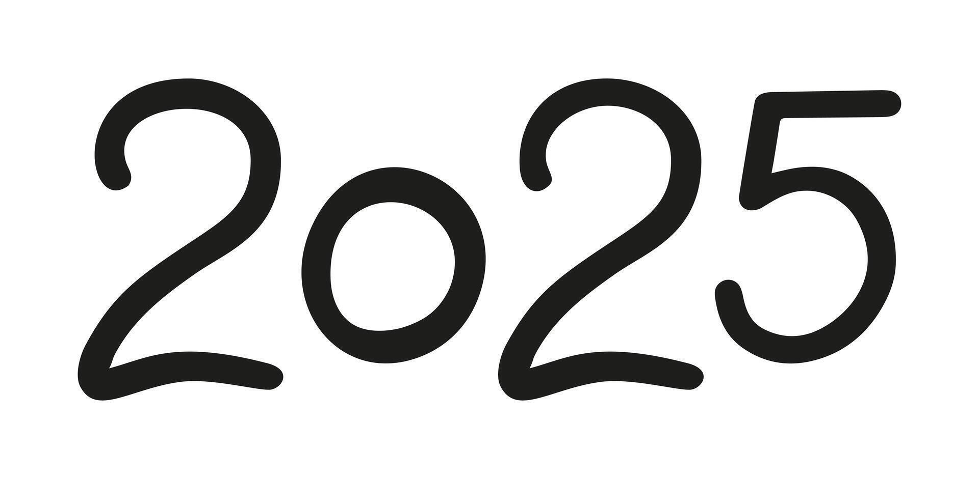 2025 year black handwriting horizontal font. Illustration with lettering for calendar .Isolated typography thin text for logo design, flyer, banner, poster, planner vector