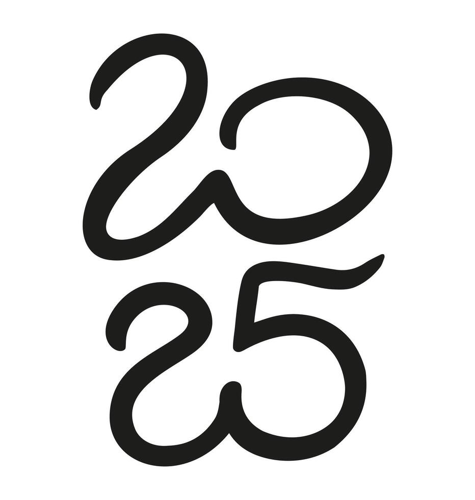 2025 year black handwriting vertical font. Illustration with lettering for calendar .Isolated typography thin text for logo design, flyer, banner, poster, planner vector