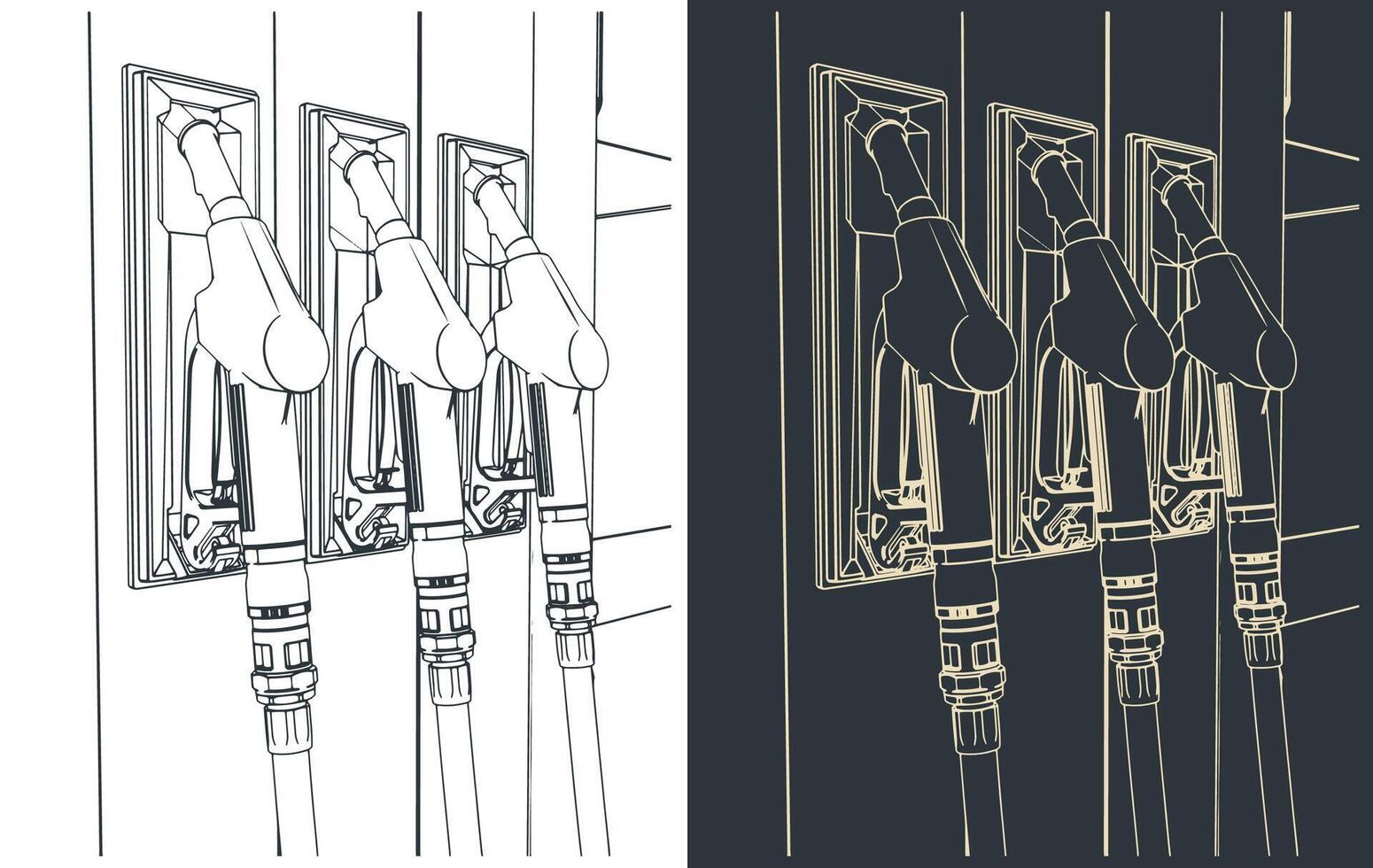 Gasoline pistols at a gas station close-up vector