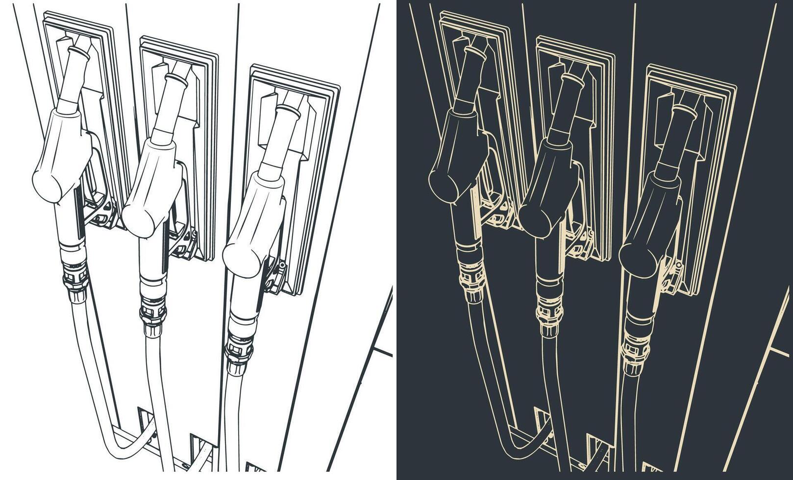 Gasoline pistols at a gas station vector
