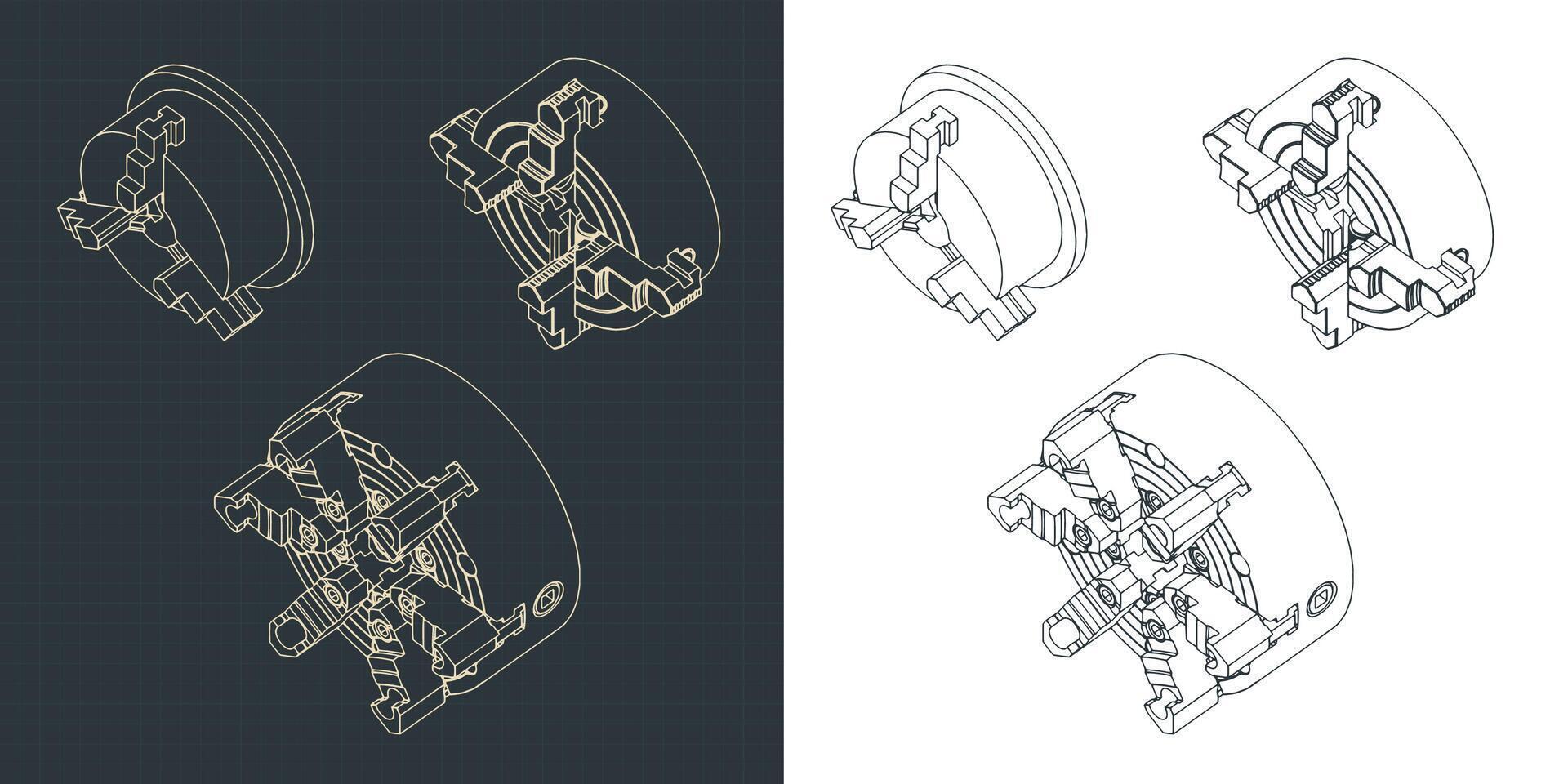 Lathe chuck mini set isometric drawings vector