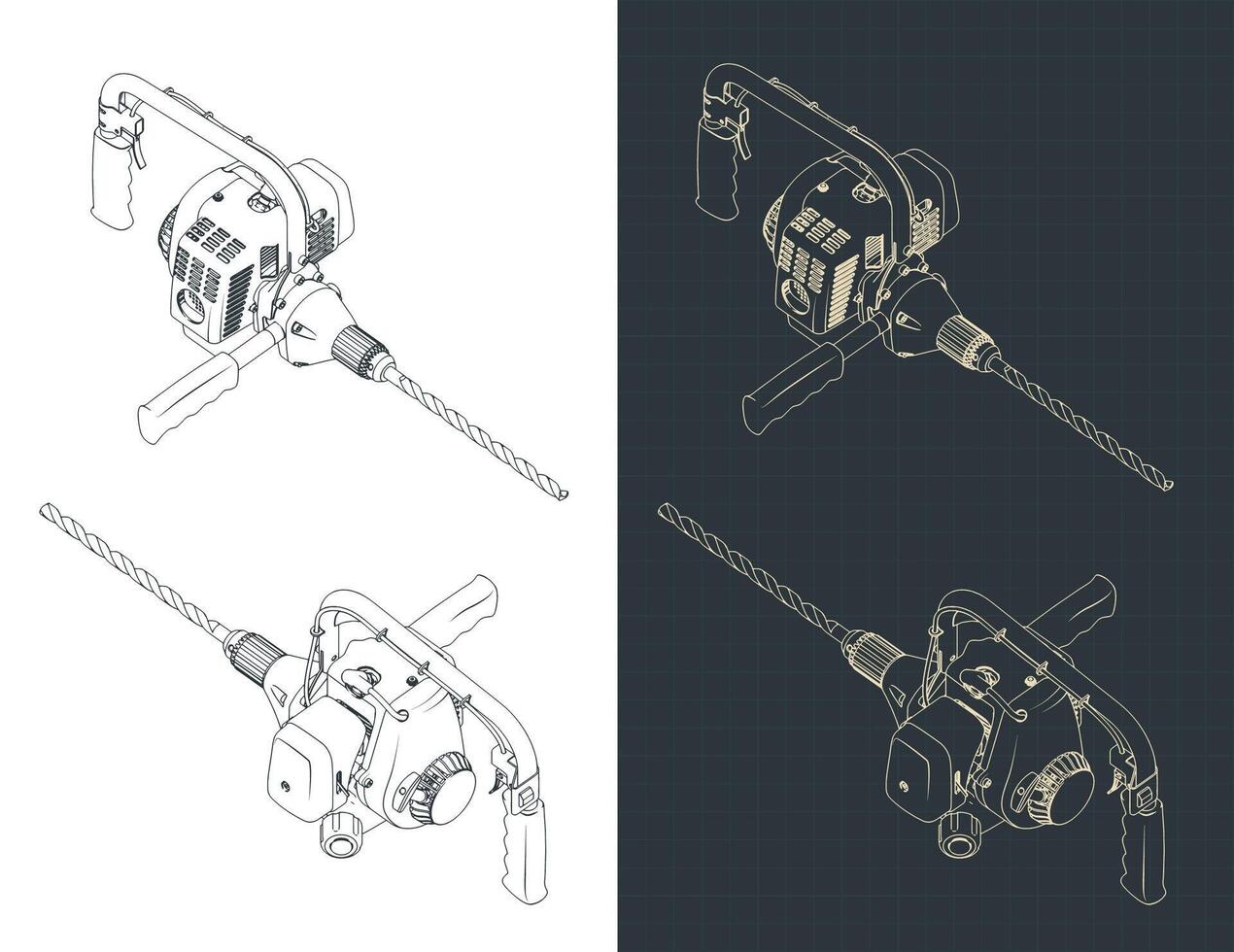 Hammer drill isometric blueprints vector