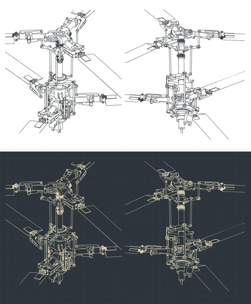 Helicopter coaxial main rotor drawings vector
