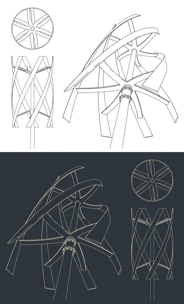 Vertical axis wind turbine blueprints vector