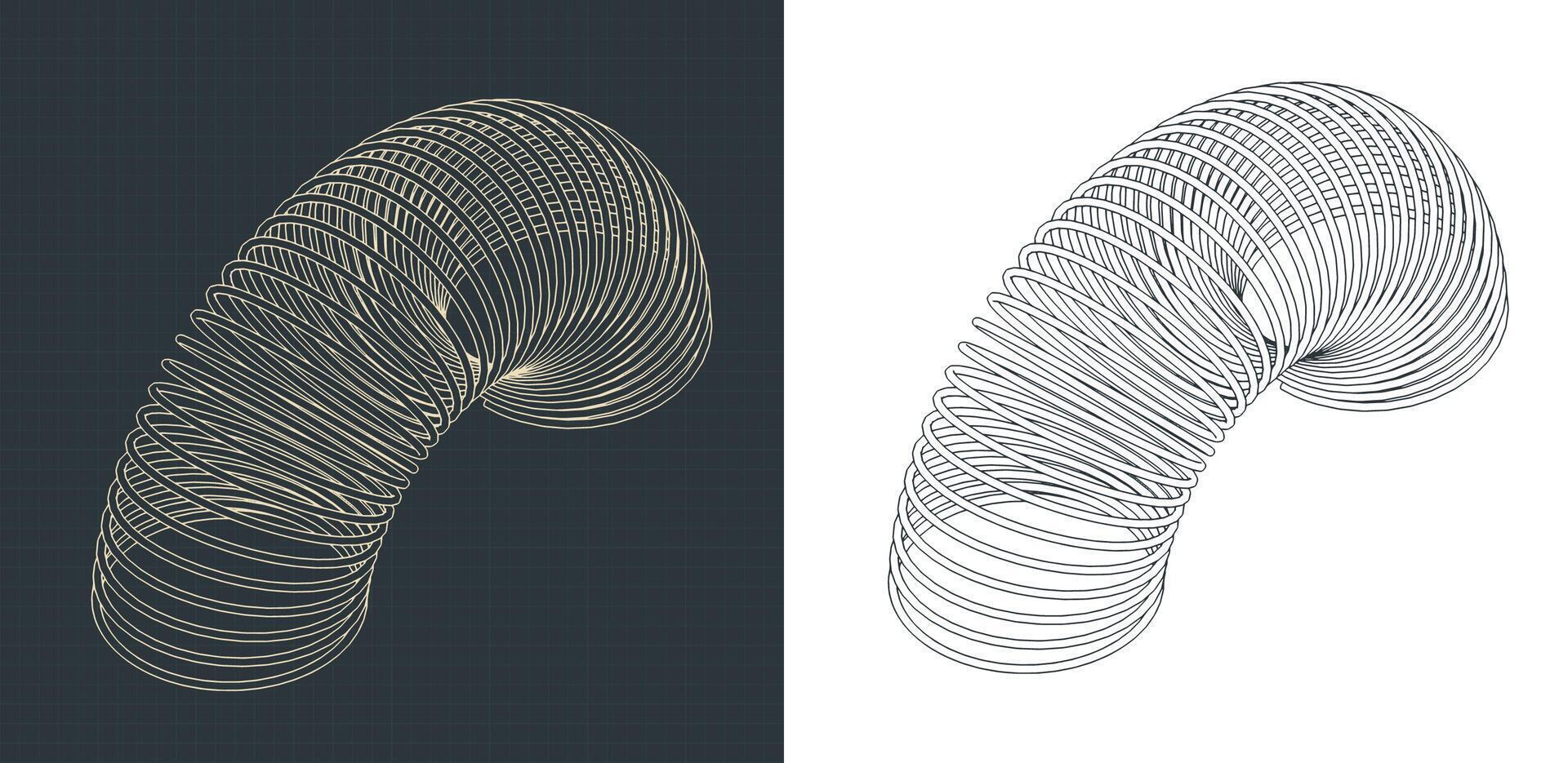 Spiral spring toy isometric blueprints vector
