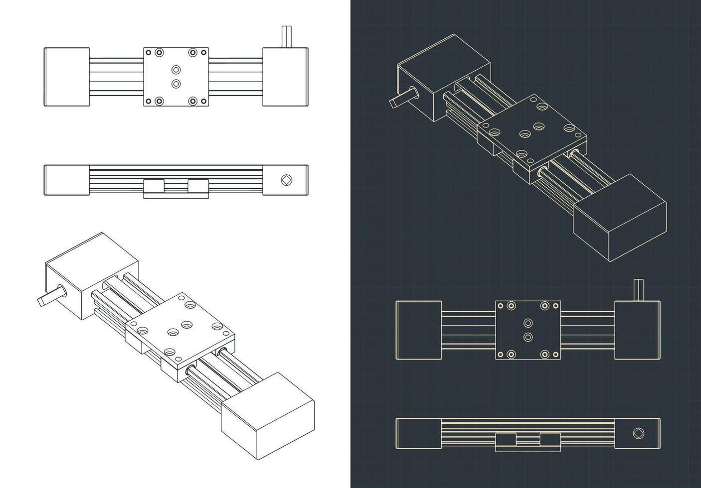 Linear actuator drawings vector