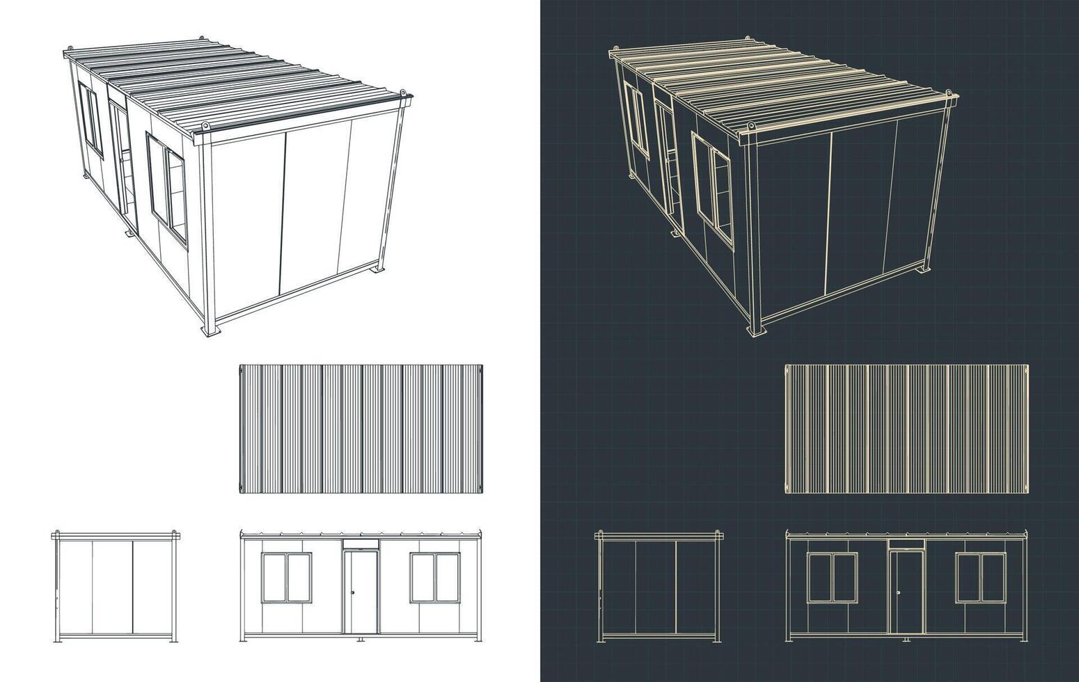 Container house blueprints vector