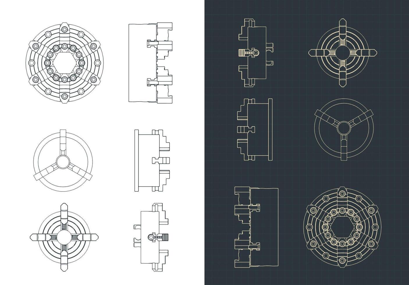 Lathe chuck mini set drawings vector