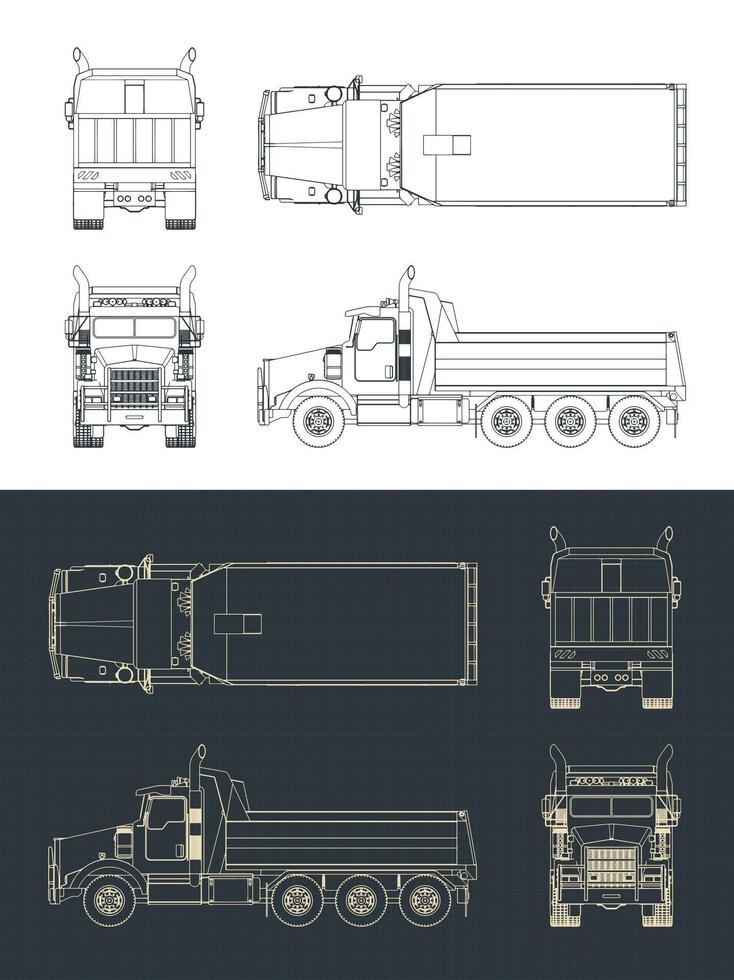 Dump truck blueprints vector