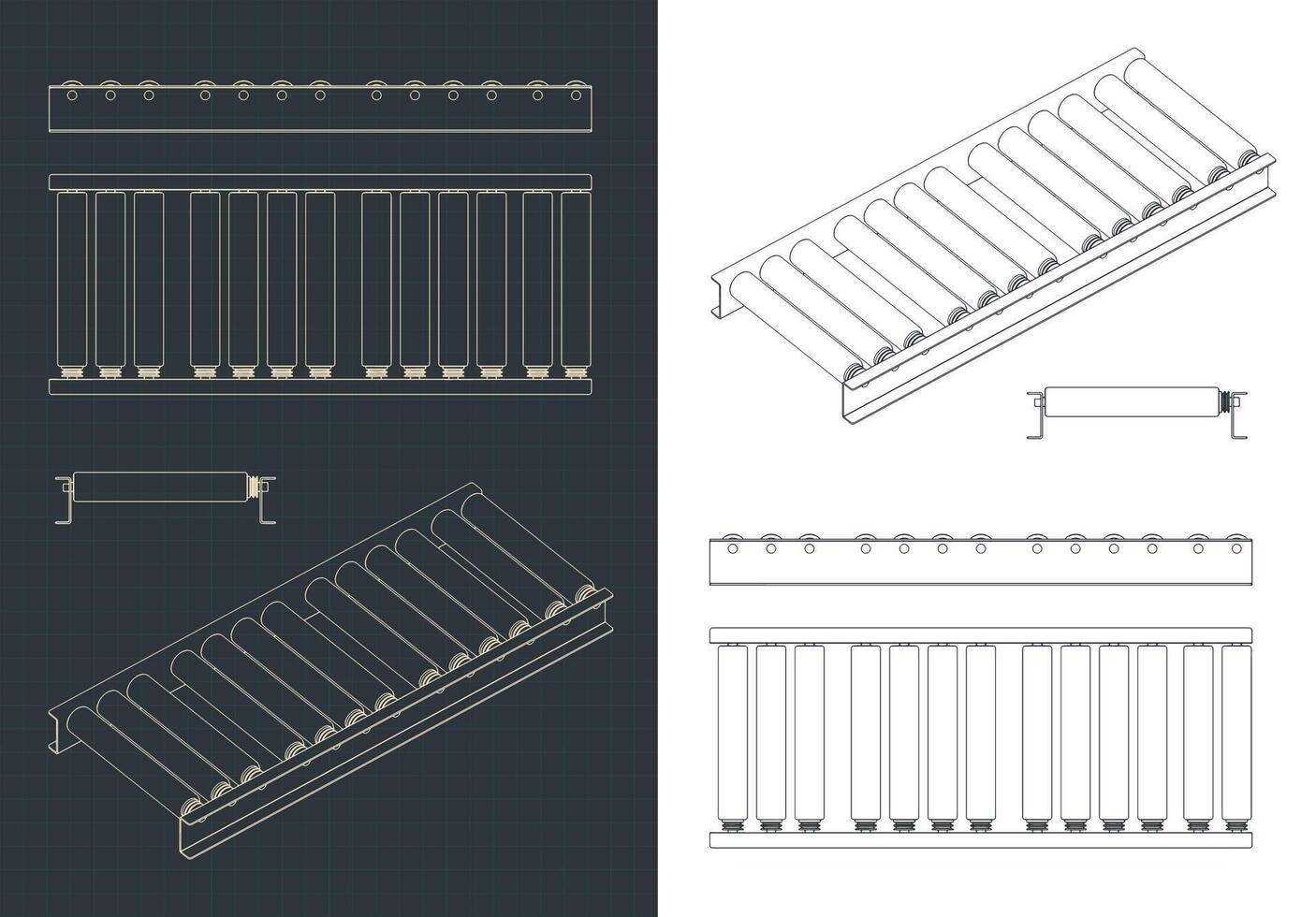 Roller conveyor blueprints vector
