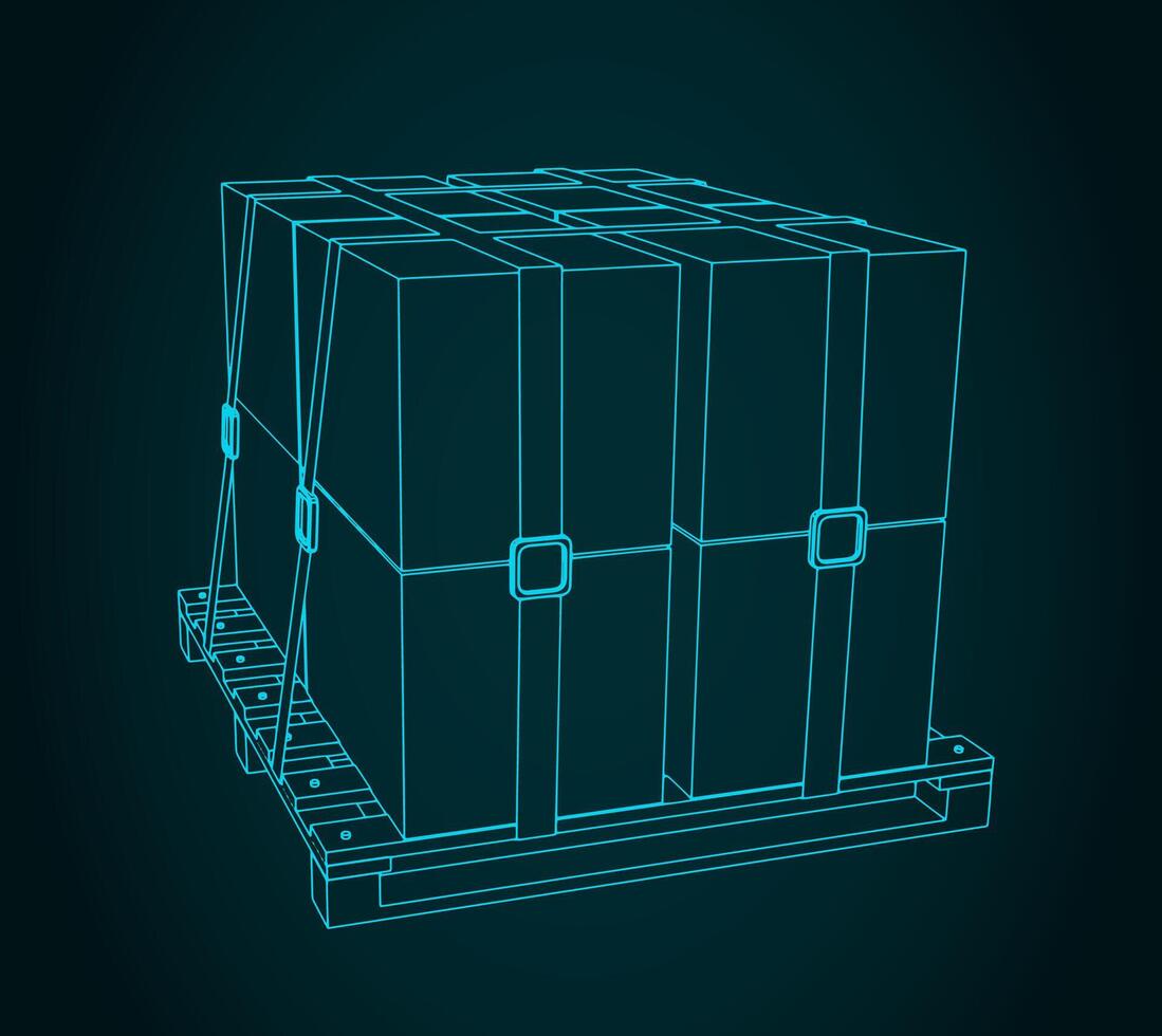 Packaged cargo fixed on pallet vector