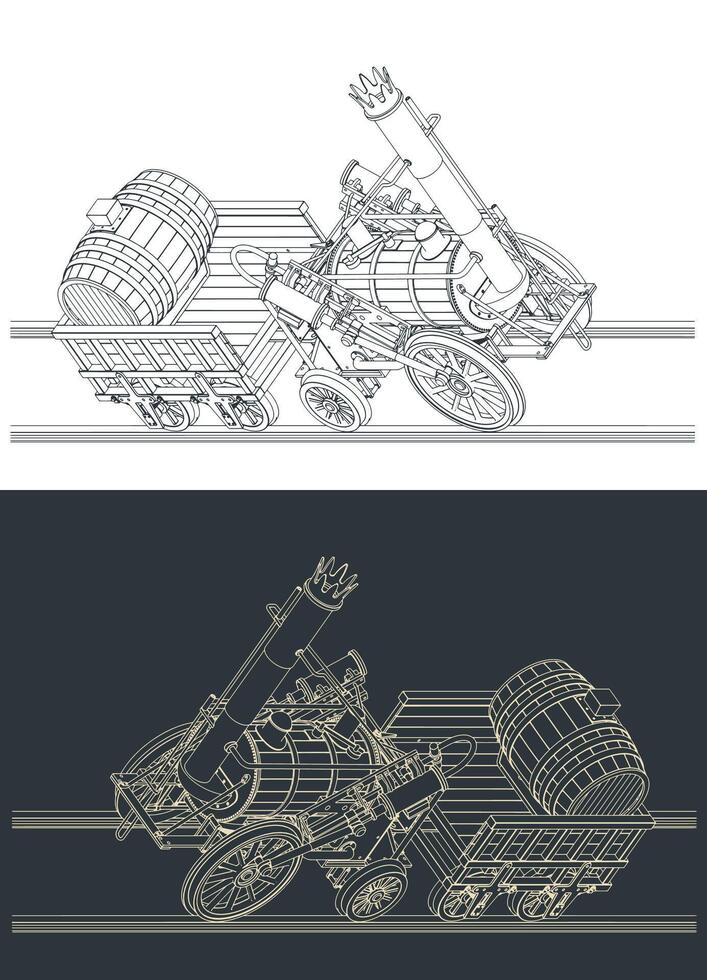 Steam locomotive illustrations vector