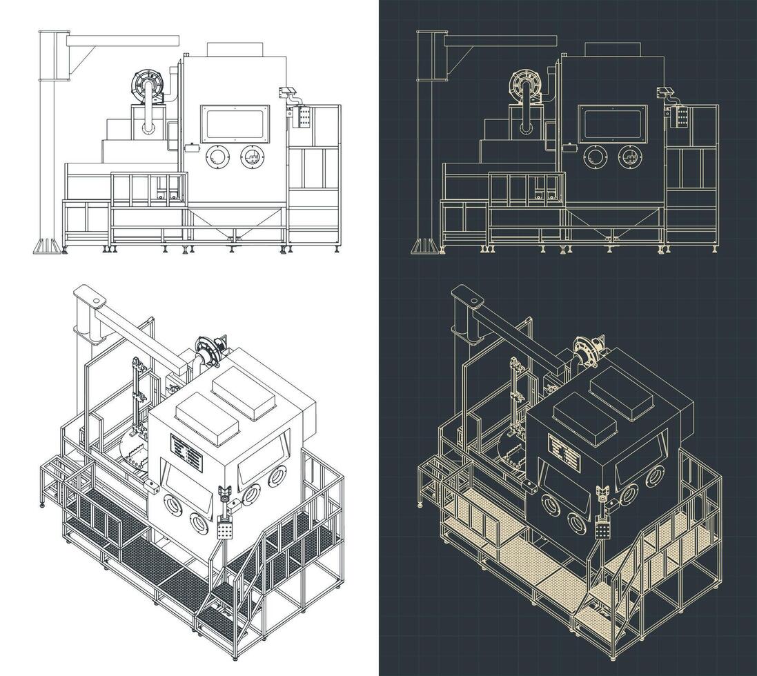 Sand blasting machine blueprints vector