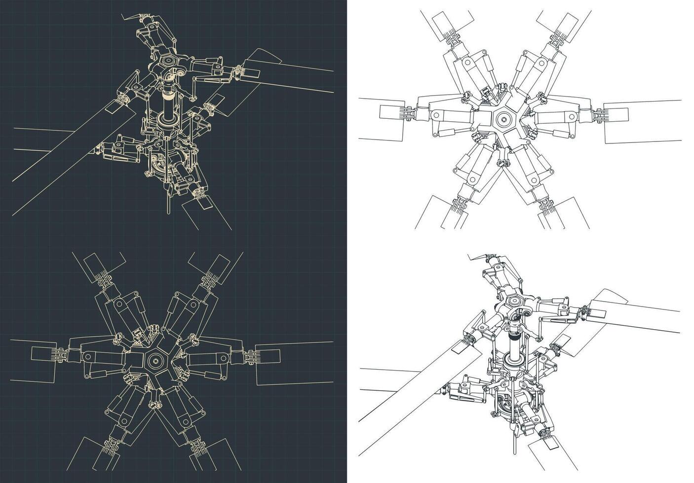 Helicopter coaxial main rotor blueprints vector