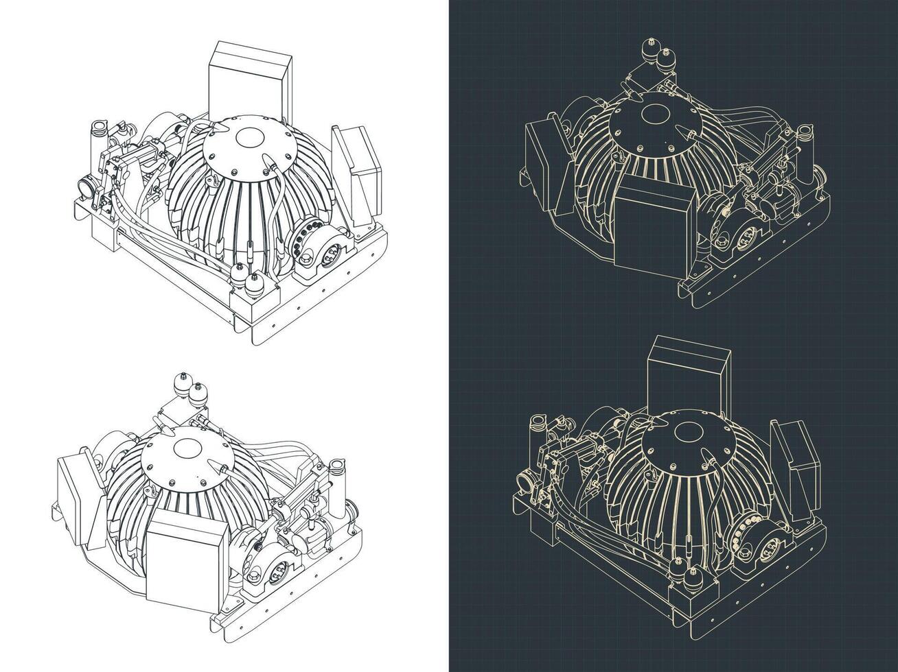 Gyro boat stabilizer isometric blueprints vector