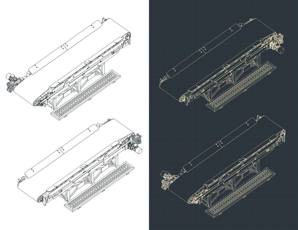 Conveyor line isometric blueprints vector