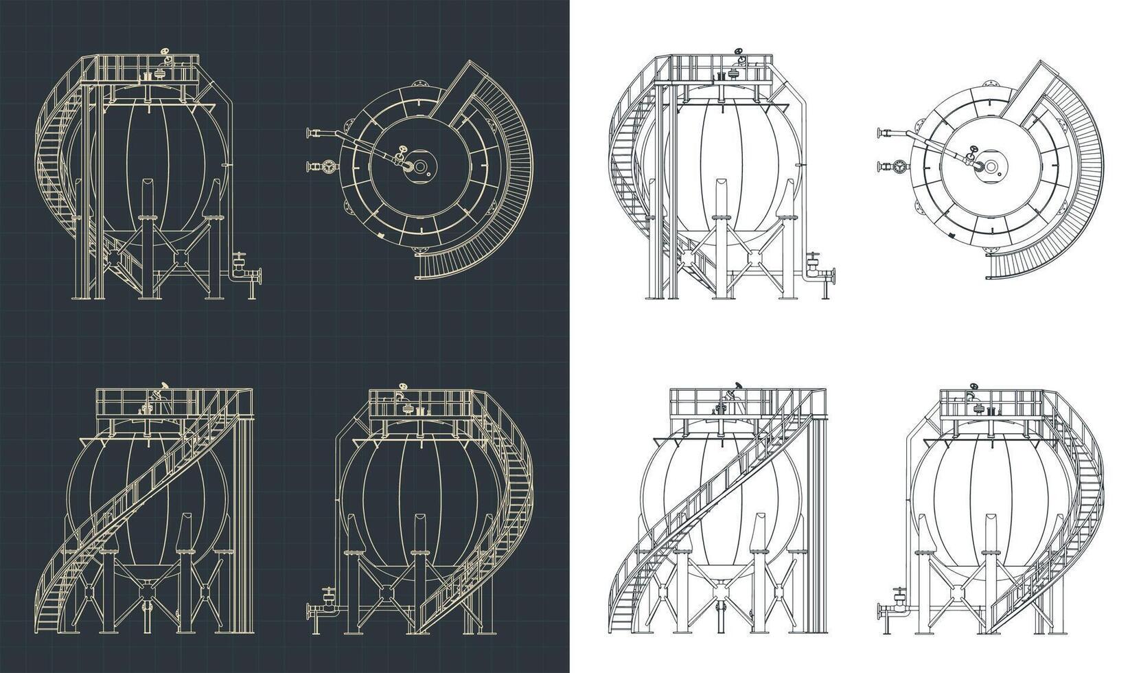 Spherical storage tank blueprints vector