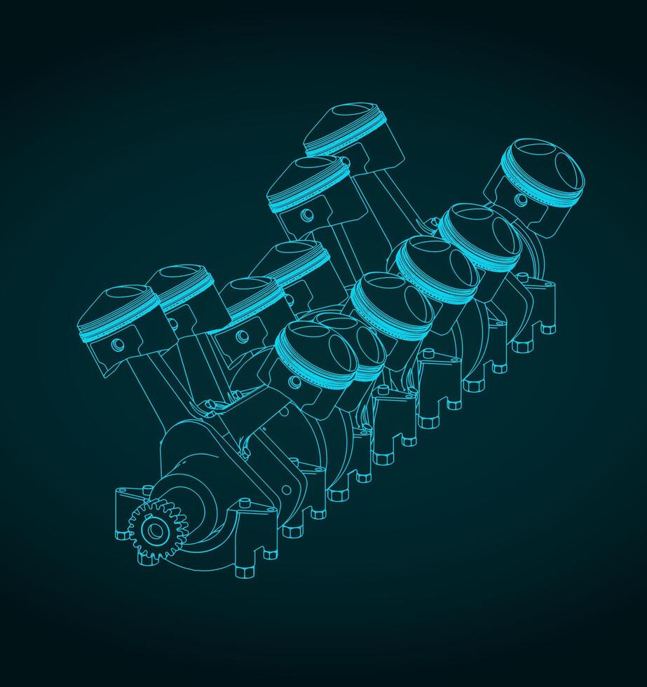 Engine pistons on a crankshaft vector