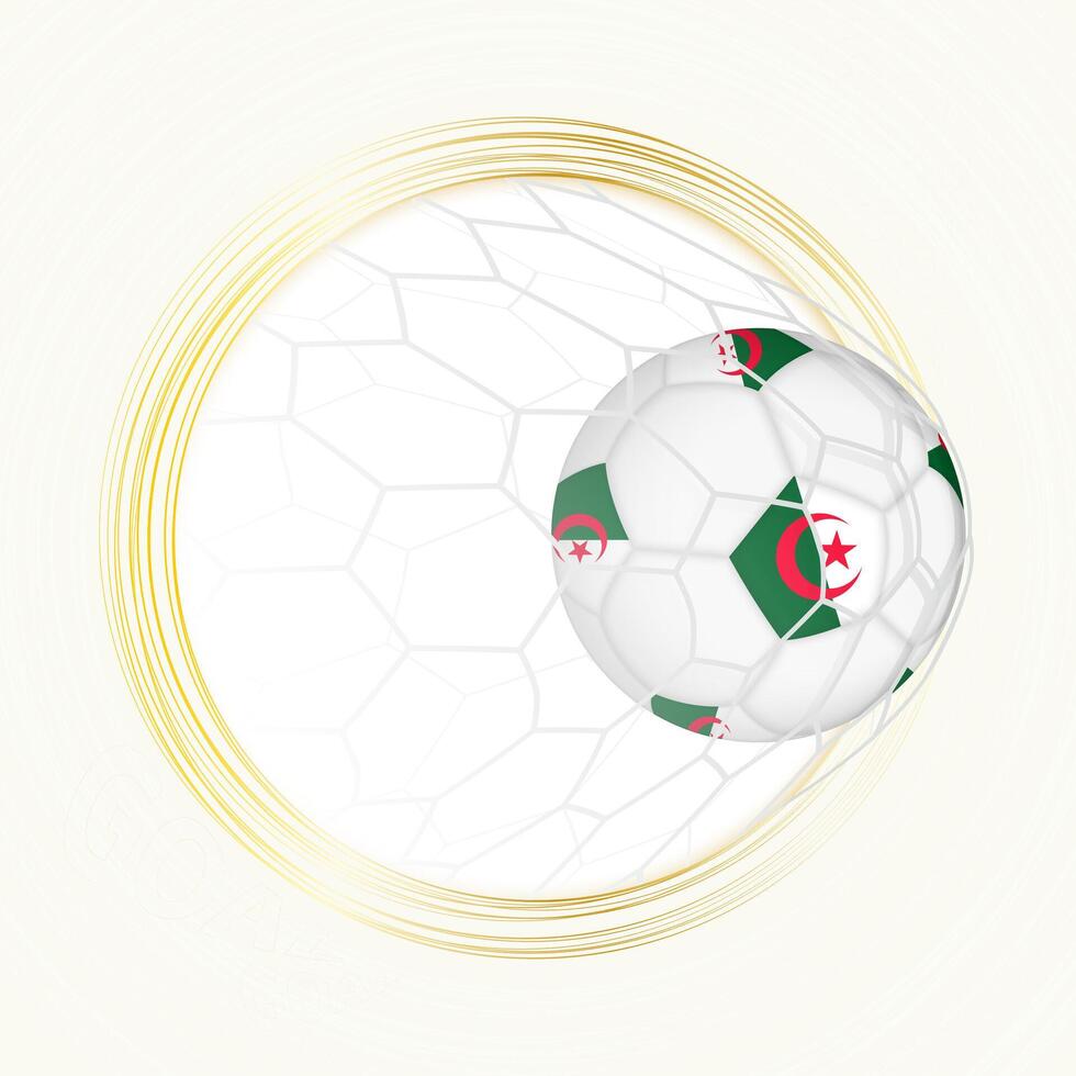 Football emblem with football ball with flag of Algeria in net, scoring goal for Algeria. vector