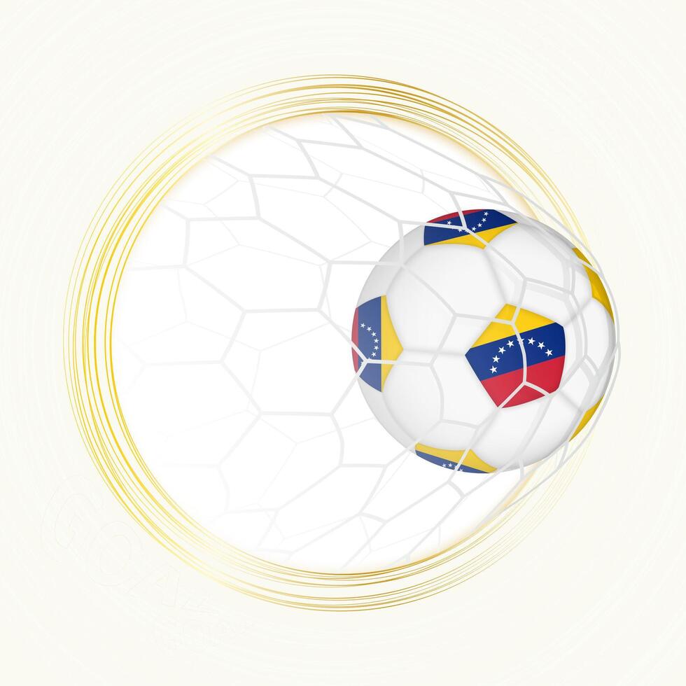Football emblem with football ball with flag of Venezuela in net, scoring goal for Venezuela. vector