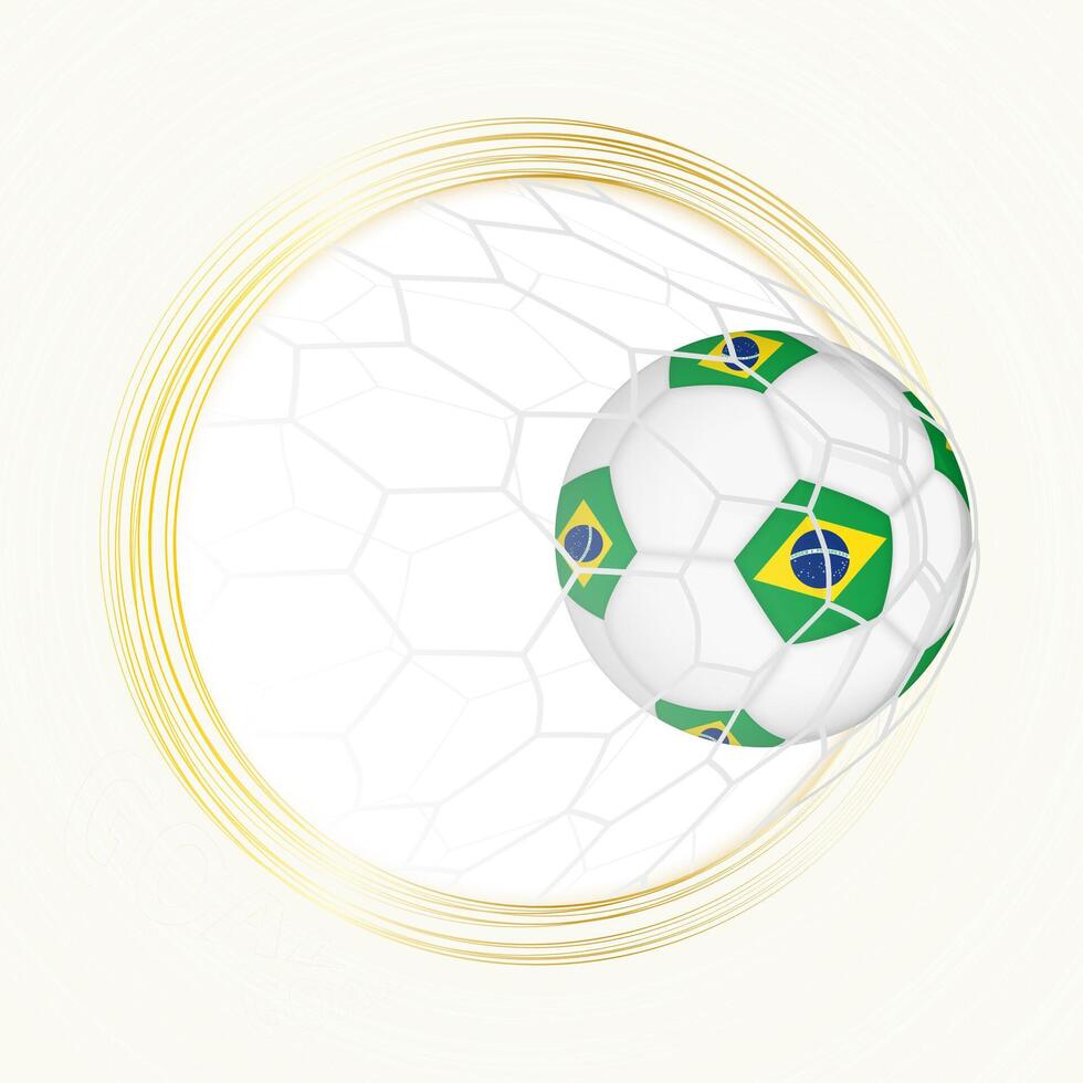 Football emblem with football ball with flag of Brazil in net, scoring goal for Brazil. vector