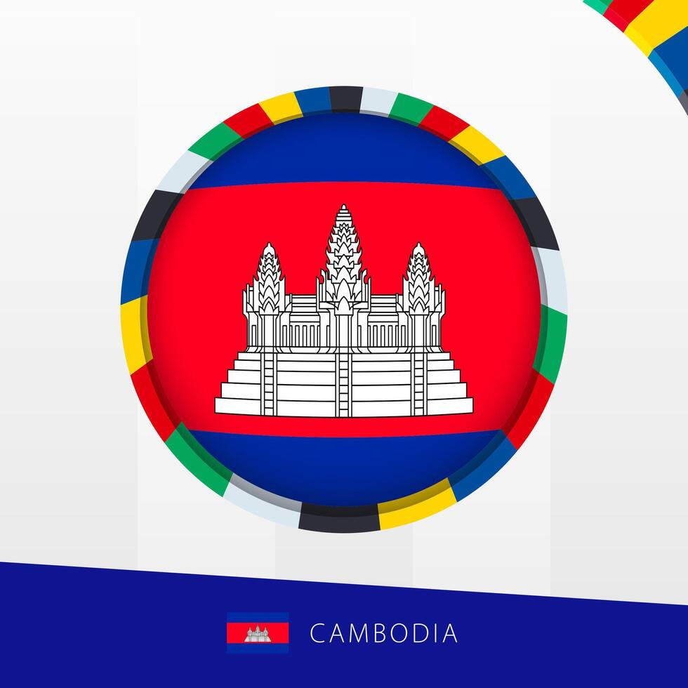 Cambodia Flag with Colorful Circle Border. vector