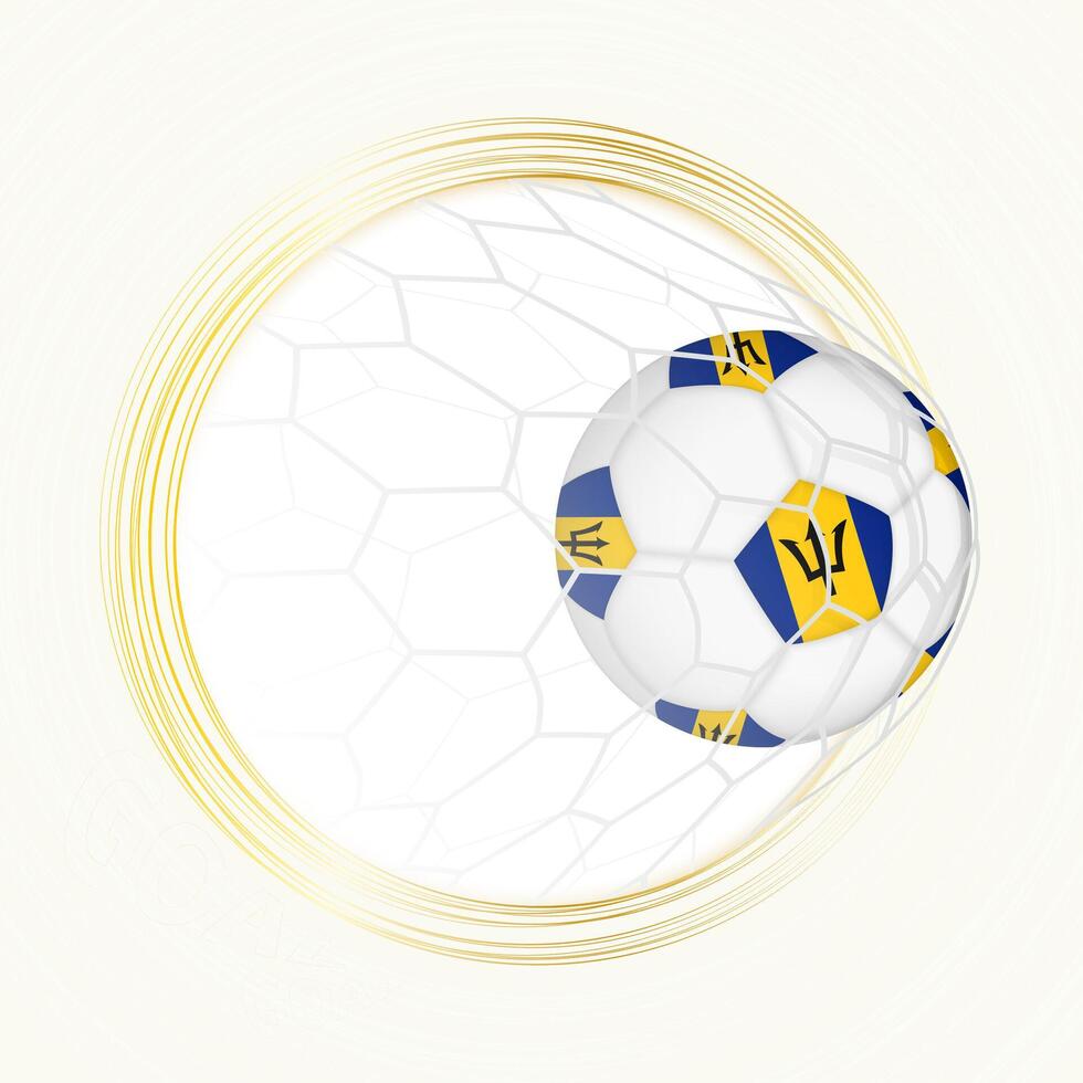 Football emblem with football ball with flag of Barbados in net, scoring goal for Barbados. vector