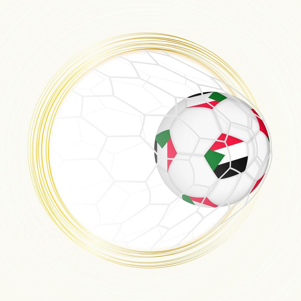 Football emblem with football ball with flag of Sudan in net, scoring goal for Sudan. vector