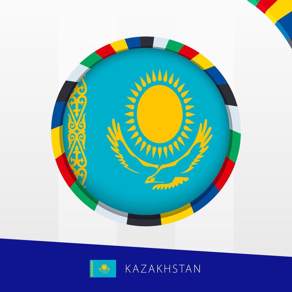 Kazakhstan Flag with Colorful Circle Border. vector