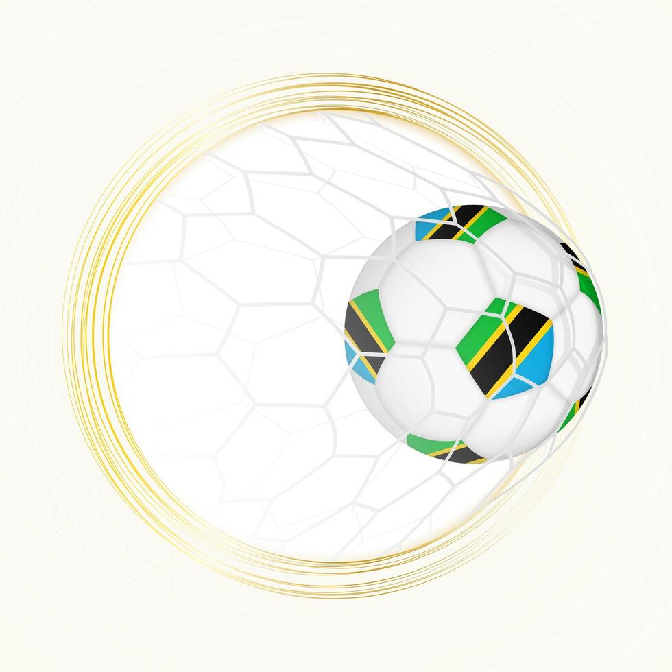 Football emblem with football ball with flag of Tanzania in net, scoring goal for Tanzania. vector