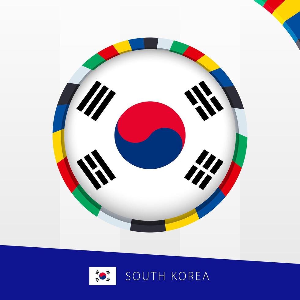 South Korea Flag with Colorful Circle Border. vector
