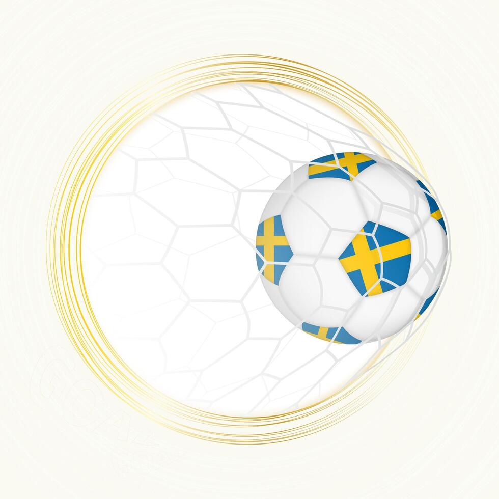 Football emblem with football ball with flag of Sweden in net, scoring goal for Sweden. vector