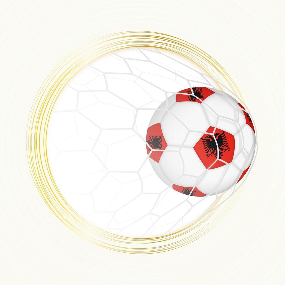 Football emblem with football ball with flag of Albania in net, scoring goal for Albania. vector