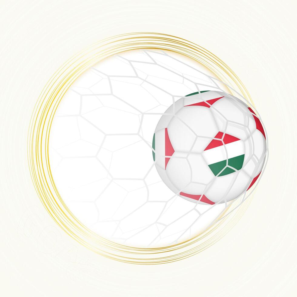 Football emblem with football ball with flag of Hungary in net, scoring goal for Hungary. vector